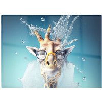 Warren Reed - Designer Giraffe With Glasses Splashart Glass Chopping Board in Blue