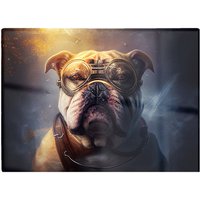 Warren Reed - Designer Bulldog With Glasses Splashart Golden Glass Chopping Board in Brown