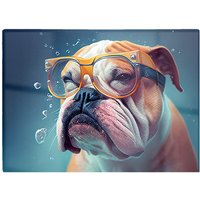 Warren Reed - Designer Bulldog With Glasses Splashart Glass Chopping Board in Brown