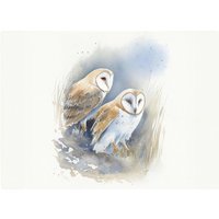 Warren Reed - Designer Barn Ano Owls Watercolour Glass Chopping Board in Brown