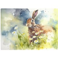 Warren Reed - Designer Hare & Daisies Watercolour Glass Chopping Board in Brown