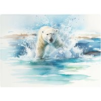 Warren Reed - Designer Hunting Polar Bear Watercolour Glass Chopping Board in Brown