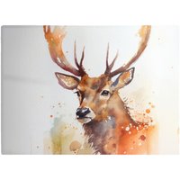 Warren Reed - Designer Majestic Stag Watercolour Glass Chopping Board in Brown