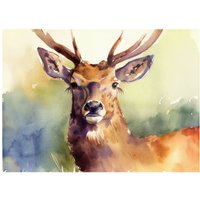 Warren Reed - Designer Splendid Stag Watercolour Glass Chopping Board in Brown