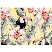 Warren Reed - Designer Toucans Orchids & Palm Leaves Glass Chopping Board in Yellow