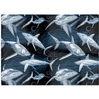 Warren Reed - Designer Hand Drawn Shark Pattern Glass Chopping Board in Blue