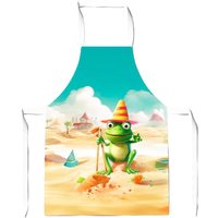 Warren Reed - Designer Happy Frog On A Beach Holiday Apron in Yellow