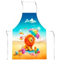 Warren Reed - Designer Lion On A Beach Holiday Apron in Yellow