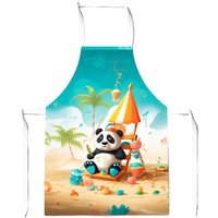 Warren Reed - Designer Happy Panda On A Beach Holiday Junior Apron in Yellow