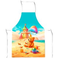Warren Reed - Designer Bear On A Beach Holiday Junior Apron in Yellow