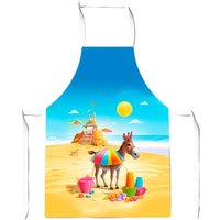 Warren Reed - Designer Donkey On A Beach Holiday Junior Apron in Yellow