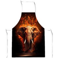 Warren Reed - Designer Splashart Elephant & fire Apron in Orange