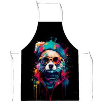 Warren Reed - Designer Multi Coloured Splashart Dog With Glasses Junior Apron in Blue