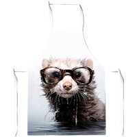 Warren Reed - Designer Splashart Ferret With Glasses Apron in Grey