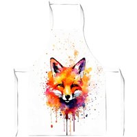 Warren Reed - Designer Watercolour Splashart Fox Face Junior Apron in Orange