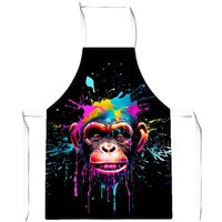 Warren Reed - Designer Multi Coloured Monkey Face Splashart Apron in Blue