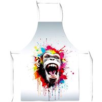 Warren Reed - Designer Coloured Splashart Crazy Monkey Face Apron in Red