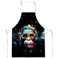 Warren Reed - Designer Coloured Splashart Monkey Face with Glasses Apron in Blue