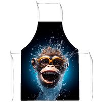 Warren Reed - Designer Splashart Cheeky Chimp Face With Glasses Apron in Blue