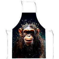 Warren Reed - Designer Realistic Monkey Face Splashart Apron in Black