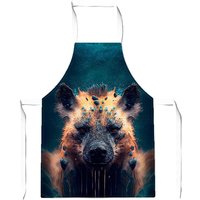 Warren Reed - Designer Hyena Face Splashart Dark Background Junior Apron in Brown