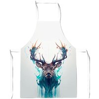 Warren Reed - Designer Stag Face Splashart Apron in White
