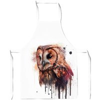 Warren Reed - Designer Tawny Owl Face Splashart Light Background Junior Apron in Brown