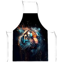 Warren Reed - Designer Tiger Face Splashart Dark Background Junior Apron in Brown