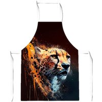 Warren Reed - Designer Cheetah Face Splashart Dark Background Apron in Yellow