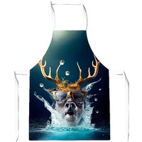 Warren Reed - Designer Stag With Glasses Splashart Apron in Grey