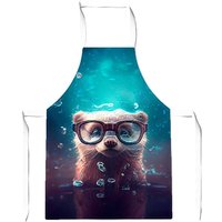 Warren Reed - Designer Ferret With Glasses Splashart Water Junior Apron in Blue