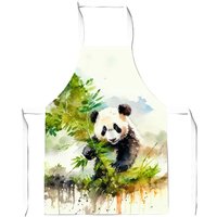 Warren Reed - Designer Panda Eating Bamboo Watercolour Junior Apron in Brown