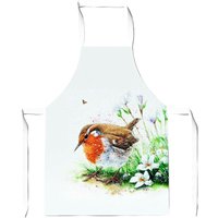 Warren Reed - Designer Robin & Daisies Watercolour Apron in Brown