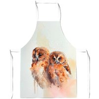 Warren Reed - Designer Loving Tawny Owls Watercolour Apron in Brown