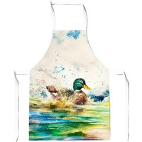 Warren Reed - Designer Splashing Mallard Watercolour Junior Apron in Brown