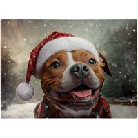 Warren Reed - Designer Snowy Christmas Staffordshire Bull Terrier Glass Chopping Board