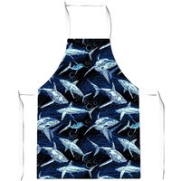 Warren Reed - Designer Hand Drawn Shark Pattern Junior Apron in Blue