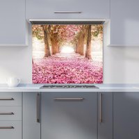 Warren Reed - Designer Pink Flower Tree Tunnel Kitchen Splashback | Size: 900mm x 750mm
