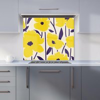 Warren Reed - Designer Vintage Tropical Flowers Kitchen Splashback in Yellow | Size: 600mm x 650mm