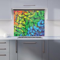 Warren Reed - Designer Multicoloured Butterflies Kitchen Splashback in Green | Size: 600mm x 600mm