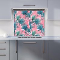Warren Reed - Designer Pink Green Fan Palms Kitchen Splashback | Size: 700mm x 650mm