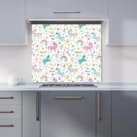Warren Reed - Designer Unicorn & Rainbows Kitchen Splashback in Blue | Size: 600mm x 600mm