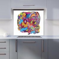 Warren Reed - Designer Motley Doodling Love Kitchen Splashback in Red | Size: 600mm x 650mm
