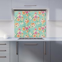 Warren Reed - Designer Bright Flower Sketch Kitchen Splashback in Green | Size: 600mm x 650mm