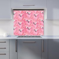 Warren Reed - Designer Watercolour Flamingo Hearts Kitchen Splashback in Pink | Size: 900mm x 750mm