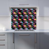 Warren Reed - Designer Vivid Flamingo Pattern Kitchen Splashback in Black | Size: 700mm x 750mm
