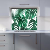 Warren Reed - Designer Tropical Jungle Leaf Pattern Kitchen Splashback in Green | Size: 700mm x 650mm