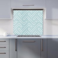 Warren Reed - Designer Blue & White Geometric Pattern Kitchen Splashback in Green | Size: 700mm x 650mm