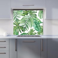 Warren Reed - Designer Exotic Rainforest Leaves Kitchen Splashback in Green | Size: 700mm x 650mm