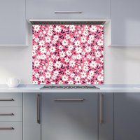 Warren Reed - Designer Small Cute White Flower Pattern Kitchen Splashback in Pink | Size: 700mm x 750mm